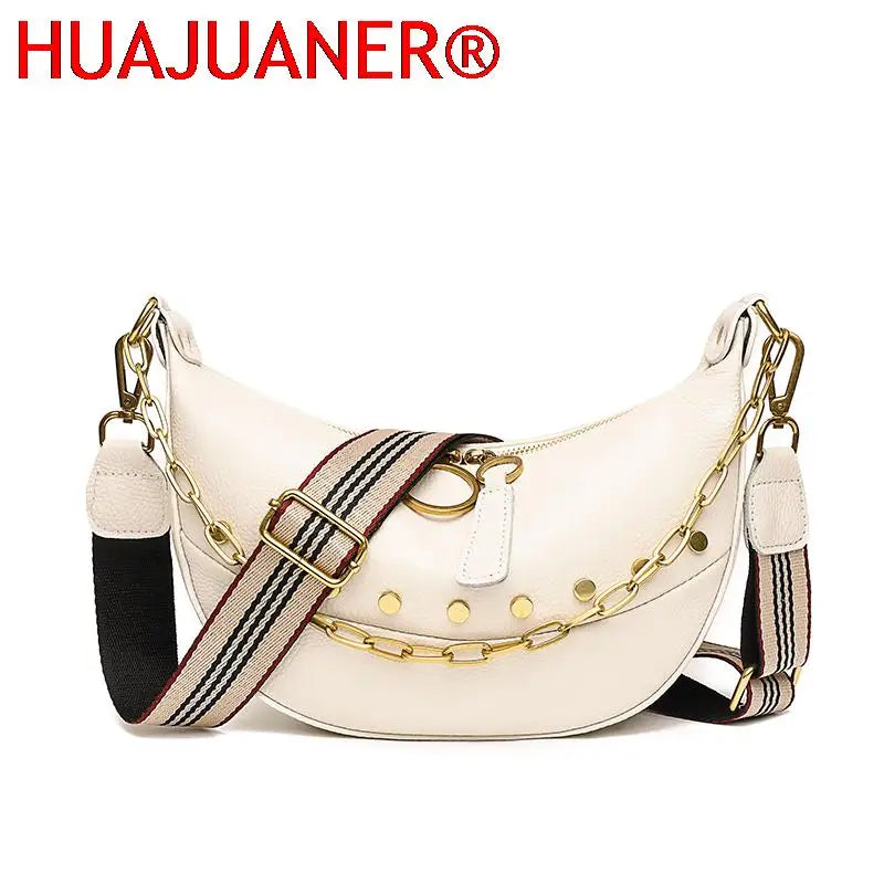 Leather Shoulder Bags Chain Ladies Handbag Rivet Semicircle Messenger Bags Tote