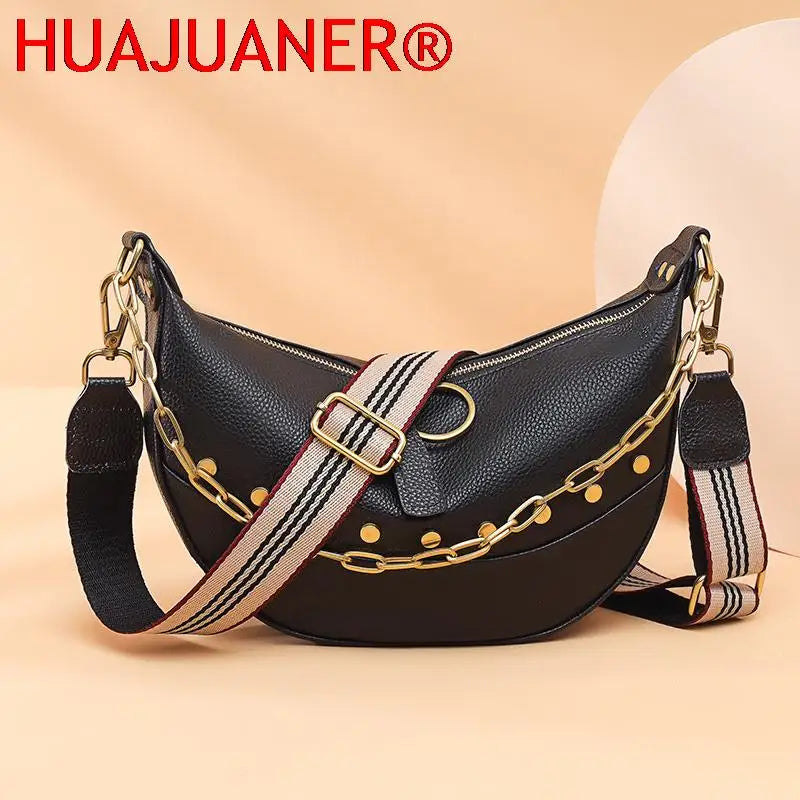 Leather Shoulder Bags Chain Ladies Handbag Rivet Semicircle Messenger Bags Tote