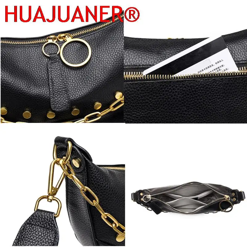 Leather Shoulder Bags Chain Ladies Handbag Rivet Semicircle Messenger Bags Tote