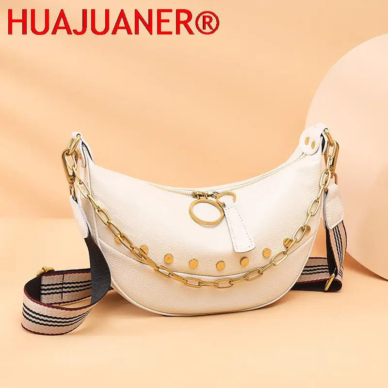 Leather Shoulder Bags Chain Ladies Handbag Rivet Semicircle Messenger Bags Tote