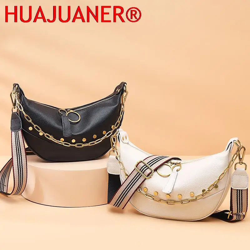 Leather Shoulder Bags Chain Ladies Handbag Rivet Semicircle Messenger Bags Tote