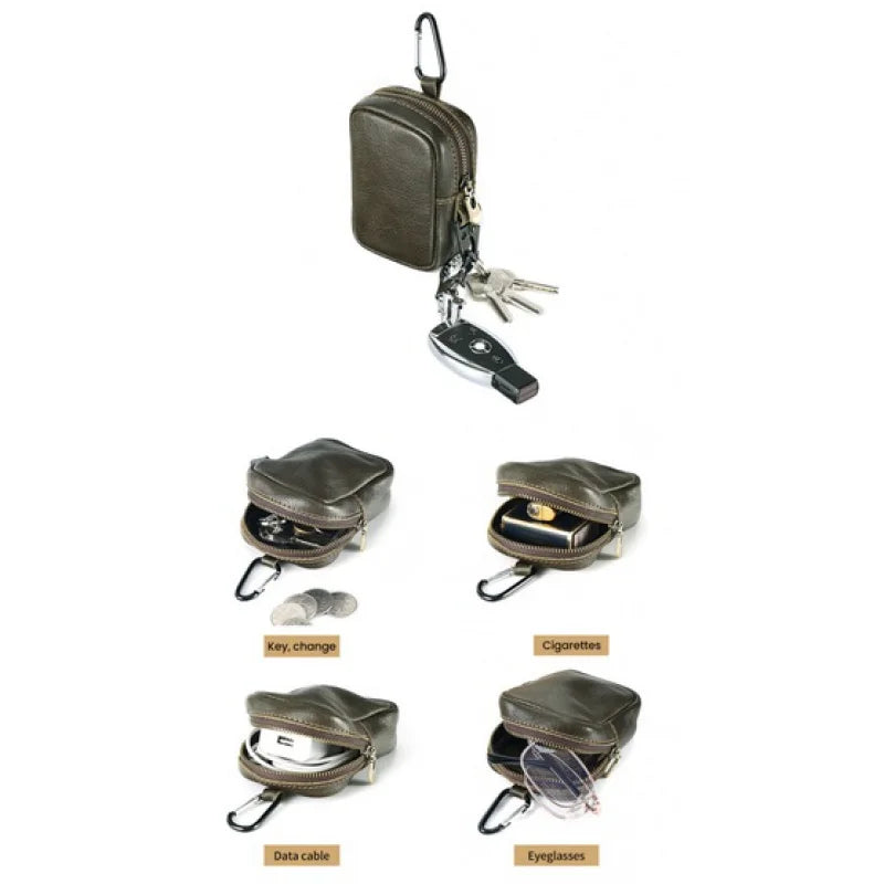 Leather Waist Fanny Pack Earphone Bag Mini Key Holder Pouch