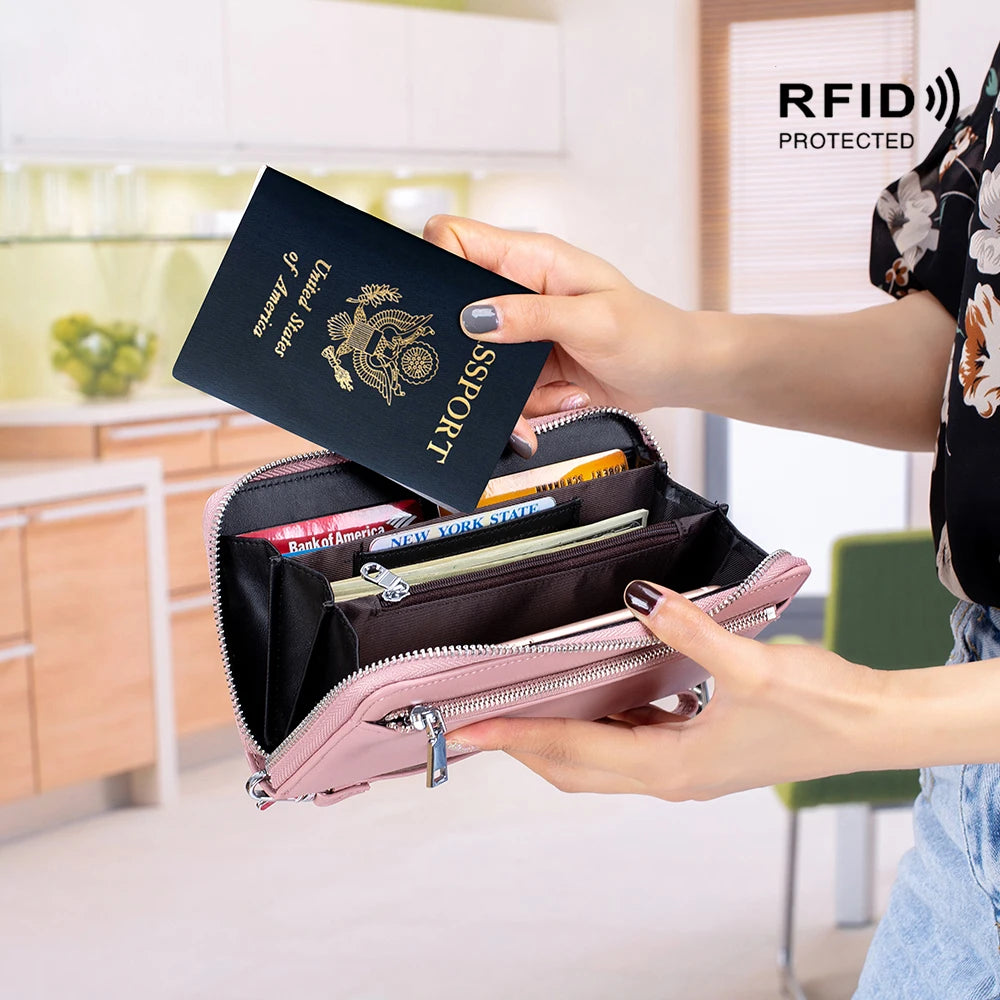 RFID Blocking Business Clutch Wallet Large Capacity Organizer Purse