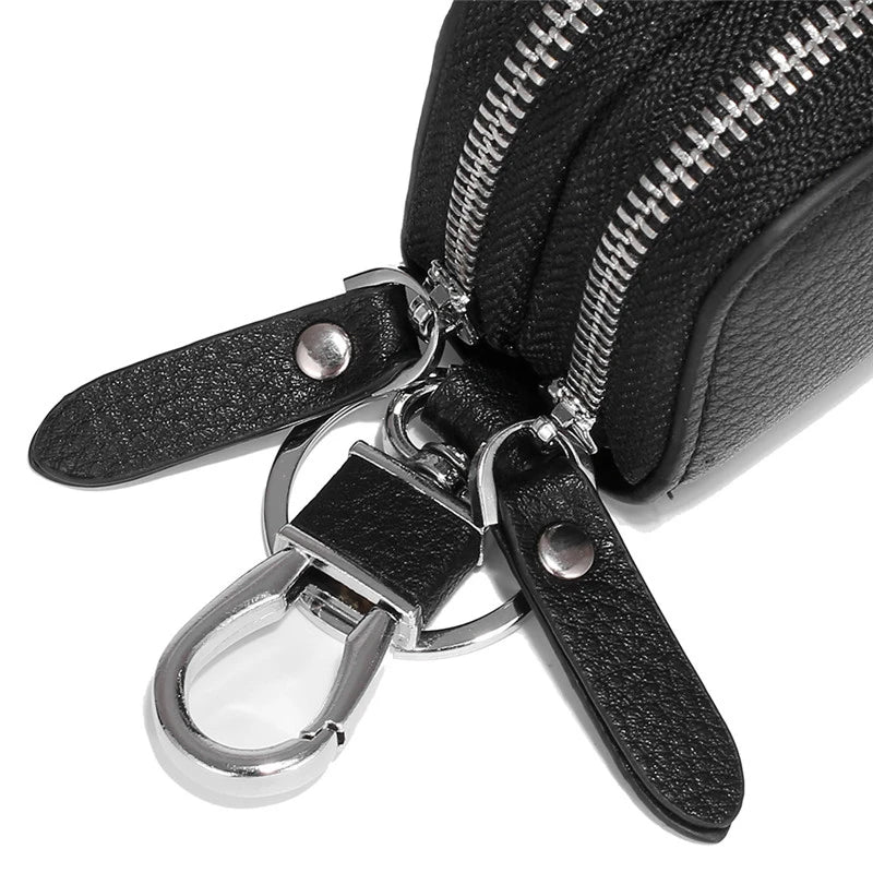 Leather Key Wallet Double Zipper Keychain Case