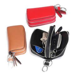 Leather Key Wallet Double Zipper Keychain Case