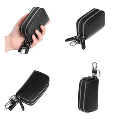 Leather Key Wallet Double Zipper Keychain Case