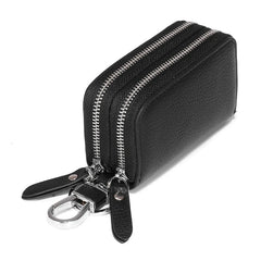 Leather Key Wallet Double Zipper Keychain Case