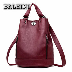 High Leather Women Bag Bucket Shoulder Bags Set Large Capacity Backpacks