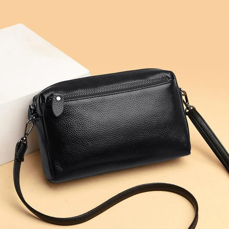 Multi-Layer Crossbody Bag Soft Leather Shoulder Messenger Bag