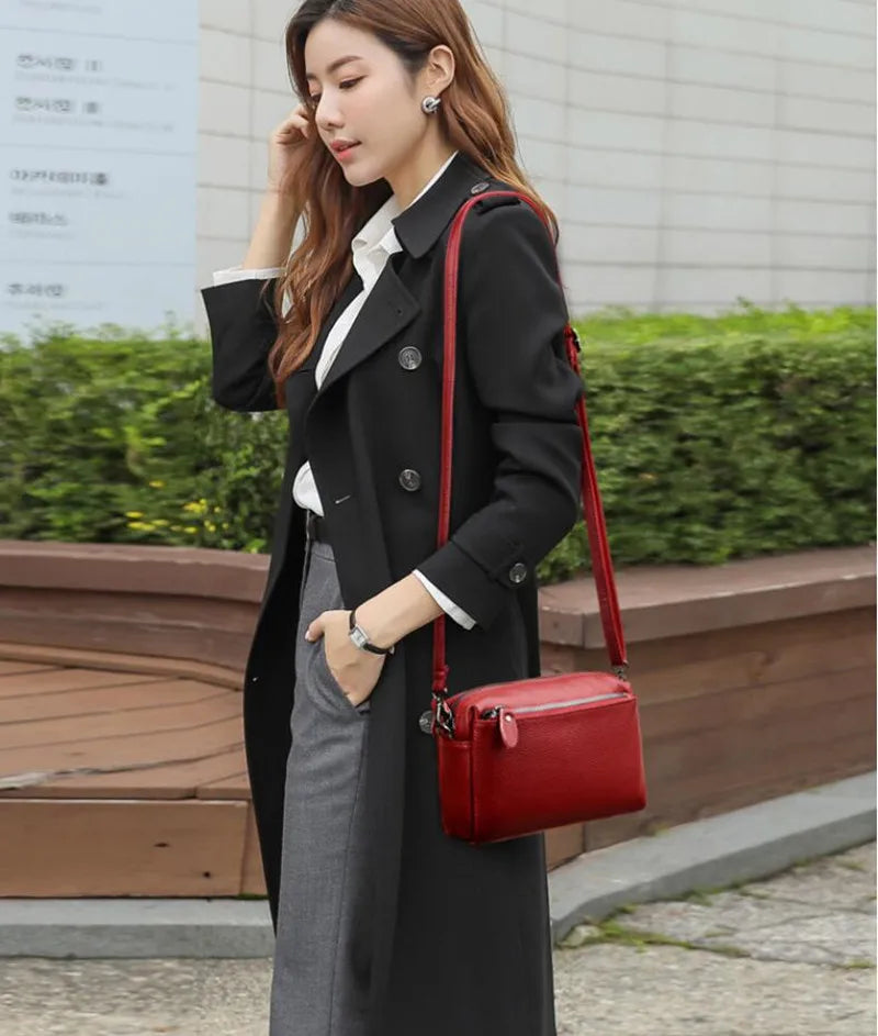 Multi-Layer Crossbody Bag Soft Leather Shoulder Messenger Bag