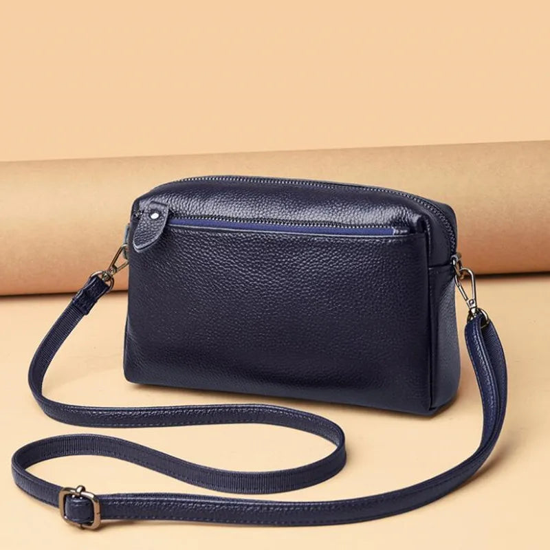 Multi-Layer Crossbody Bag Soft Leather Shoulder Messenger Bag