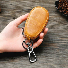 Leather Key Holders for Men Wallet Keys Double Zipper Big Capacity