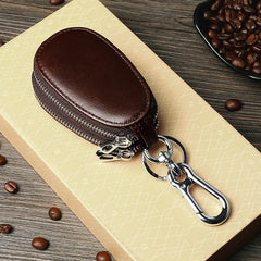 Leather Key Holders for Men Wallet Keys Double Zipper Big Capacity