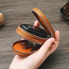 Leather Key Holders for Men Wallet Keys Double Zipper Big Capacity