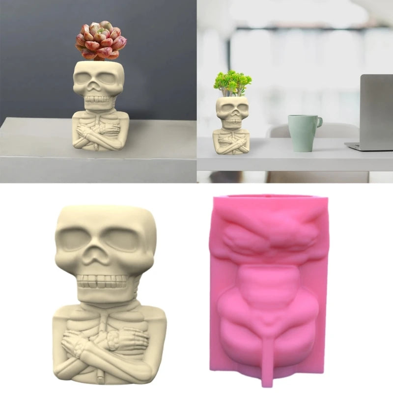 Geometric Halloween Skull Silicone Mold for Succulent Plant Pot