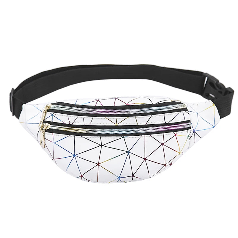 Geometric Pattern Waist Bag PU Artificial Leather Splicing Belt Bag