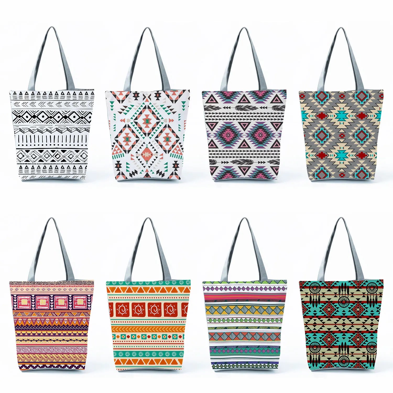 Geometric Striped Printed Reusable Tote Bag for Women