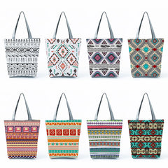 Geometric Striped Print Shopping Bags Large Capacity Eco Tote Handbag Women