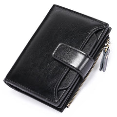 Women Wallet Bifold Compartment Solid Purse Buckle Zip Pocket