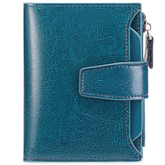 Women Wallet Bifold Compartment Solid Purse Buckle Zip Pocket