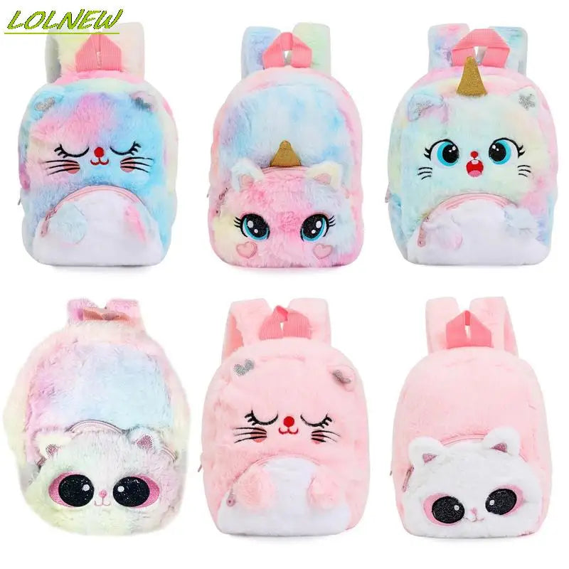 Plush Cat Backpack for Girls, Cute Kids Schoolbag