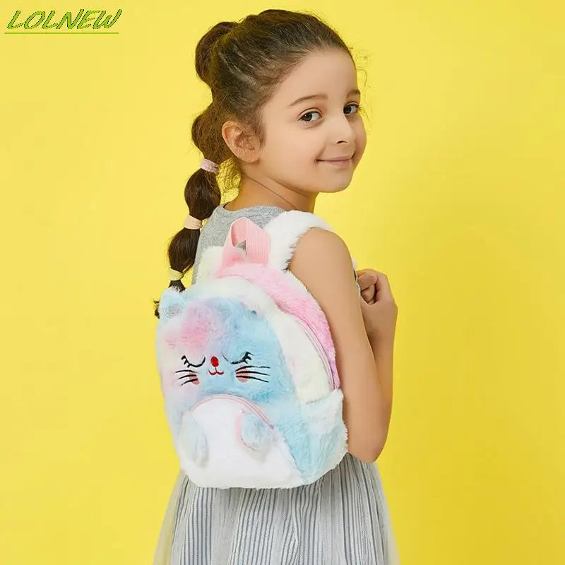 Plush Cat Backpack for Girls, Cute Kids Schoolbag