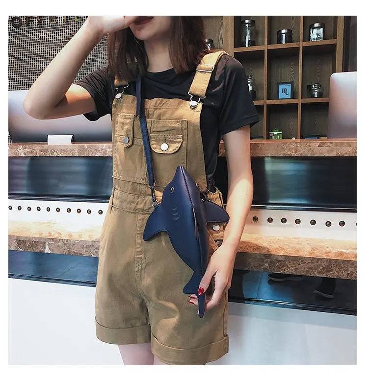 Girl Personality Shark Pu Leather Shoulder Bag Tote Crossbody Mini Messenger Bag