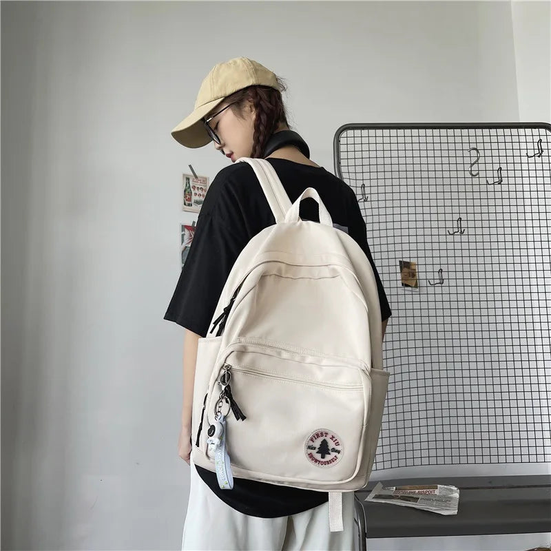 Girl Solid School Bag College Student Women Backpack Travel