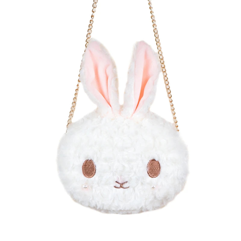 Girl's Plush Rabbit Bag Lolita Party Round Bunny Head Crossbody Bag