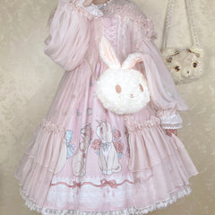 Girl's Plush Rabbit Bag Lolita Party Round Bunny Head Crossbody Bag