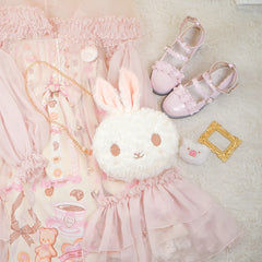 Girl's Plush Rabbit Bag Lolita Party Round Bunny Head Crossbody Bag