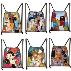 Colored Cat Drawstring Gym Pouch Bag for Girls