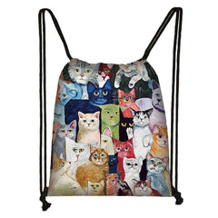 Colored Cat Drawstring Gym Pouch Bag for Girls