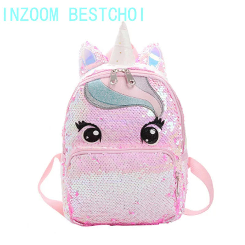 Sequins Unicorn Backpack Girls Large Capacity School Bag