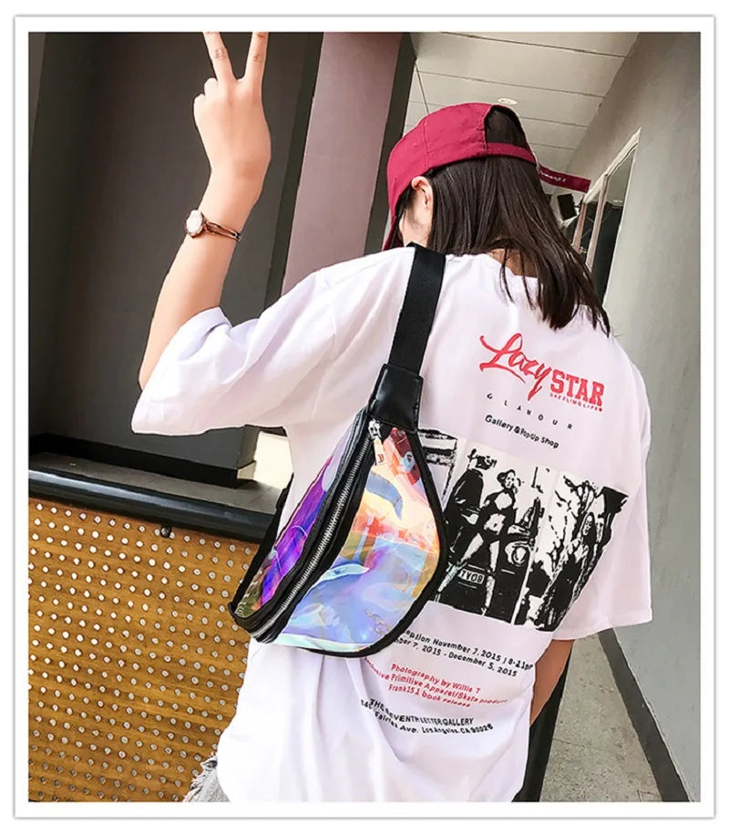 Girls Holographic Jelly Fanny Pack Waterproof Clear Pvc Bum Bag