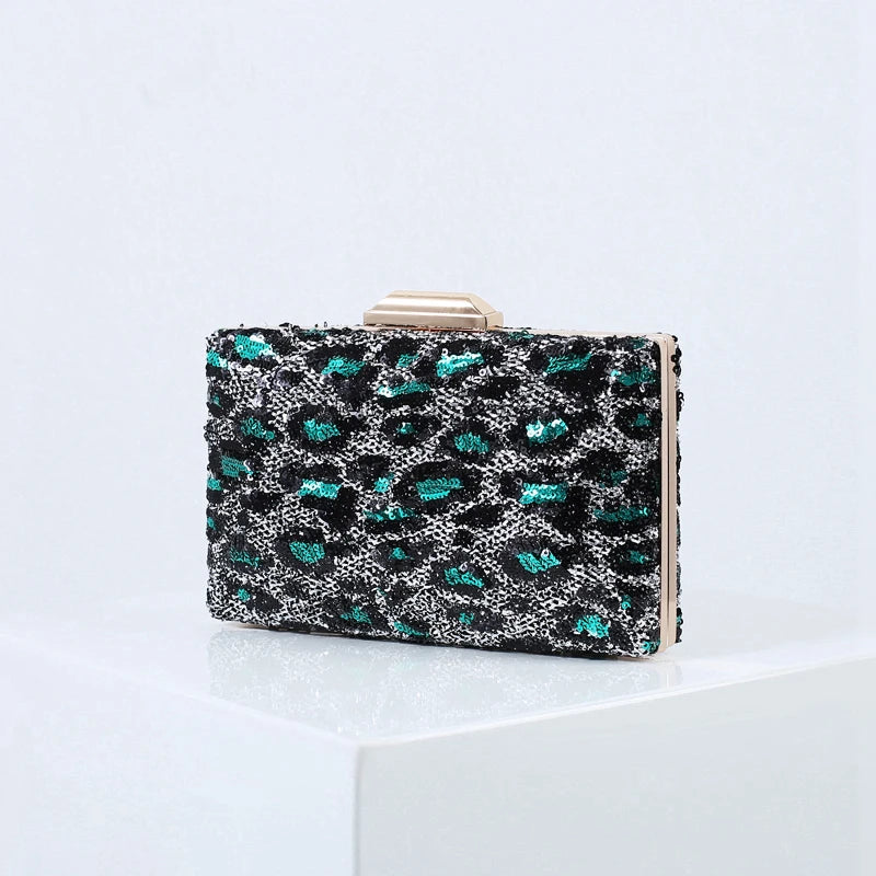 Leopard Sequin Wallet Clutch Purse Shoulder Bag