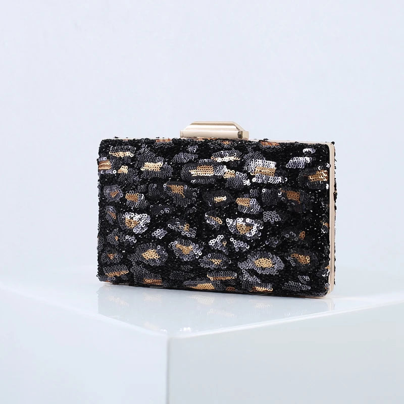 Leopard Sequin Wallet Clutch Purse Shoulder Bag