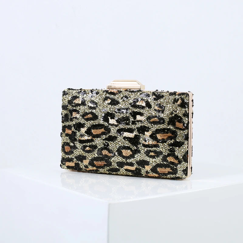 Leopard Sequin Wallet Clutch Purse Shoulder Bag