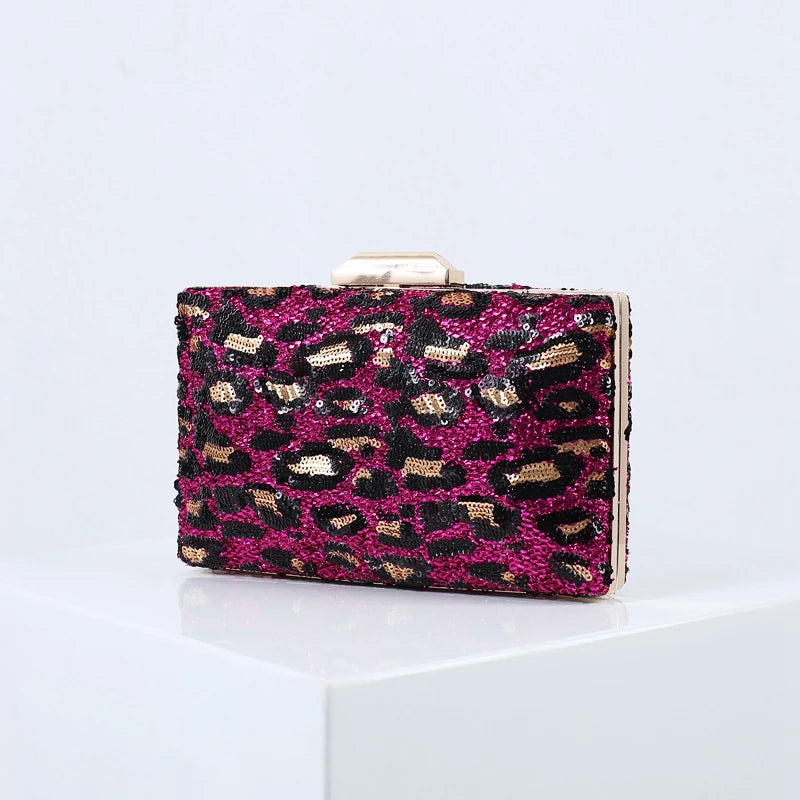 Leopard Sequin Wallet Clutch Purse Shoulder Bag