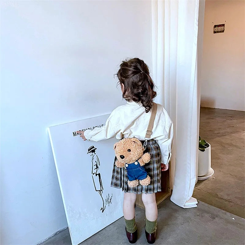 Girls Plush Bear Doll Messenger Bag Kids Shoulder Coin Purse Phone Bag
