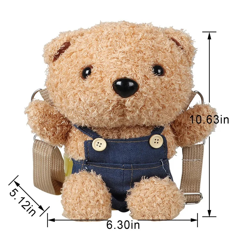 Girls Plush Bear Doll Messenger Bag Kids Shoulder Coin Purse Phone Bag