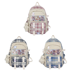 Girls Patchwork School Bag Plaid Large Capacity Rucksack Female Double Shoulders