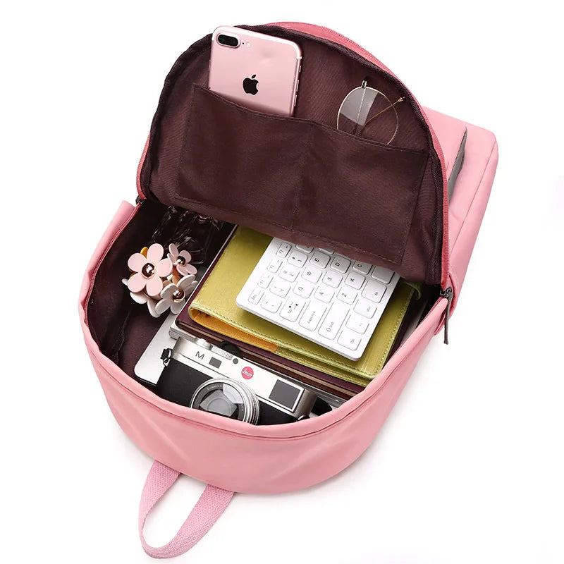 Pink Preppy Style School Bag with Pendant, Waterproof Travel Bagpack