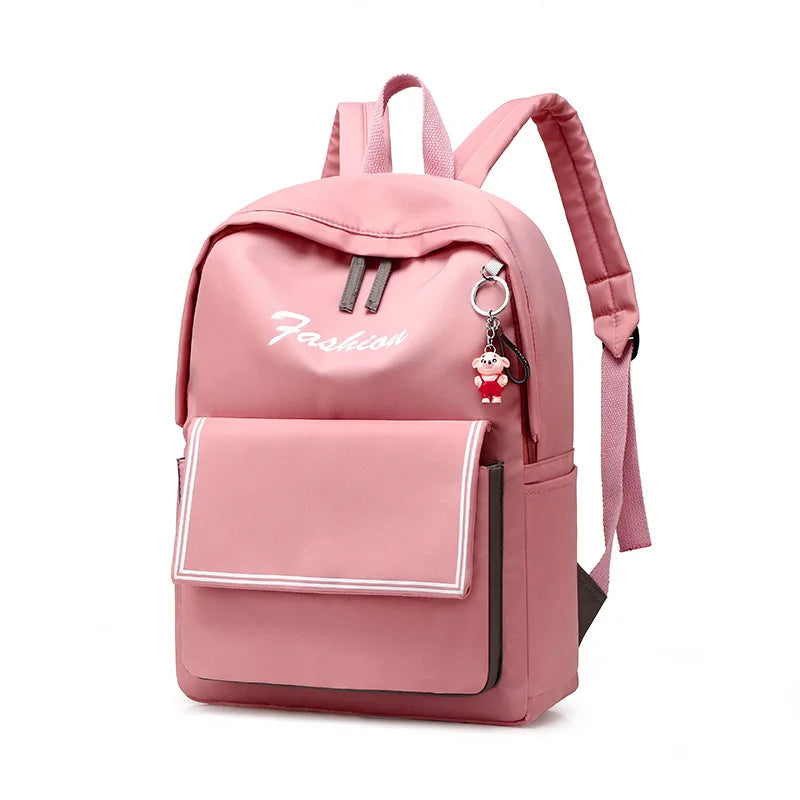 Pink Preppy Style School Bag with Pendant, Waterproof Travel Bagpack