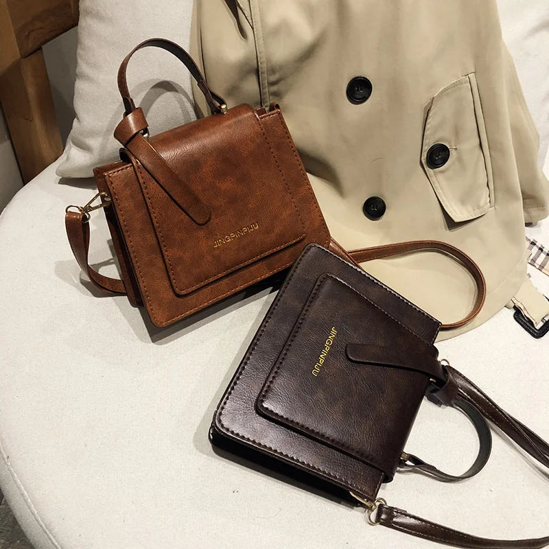 Girls' Solid Small Square Bag PU Leather Messenger Bag Women's Shoulder Handbag