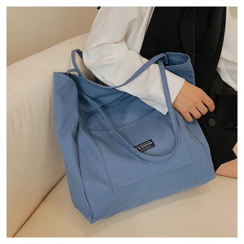 Girls Canvas Shoulder Bag Large Capacity Solid Travel Bag For Women
