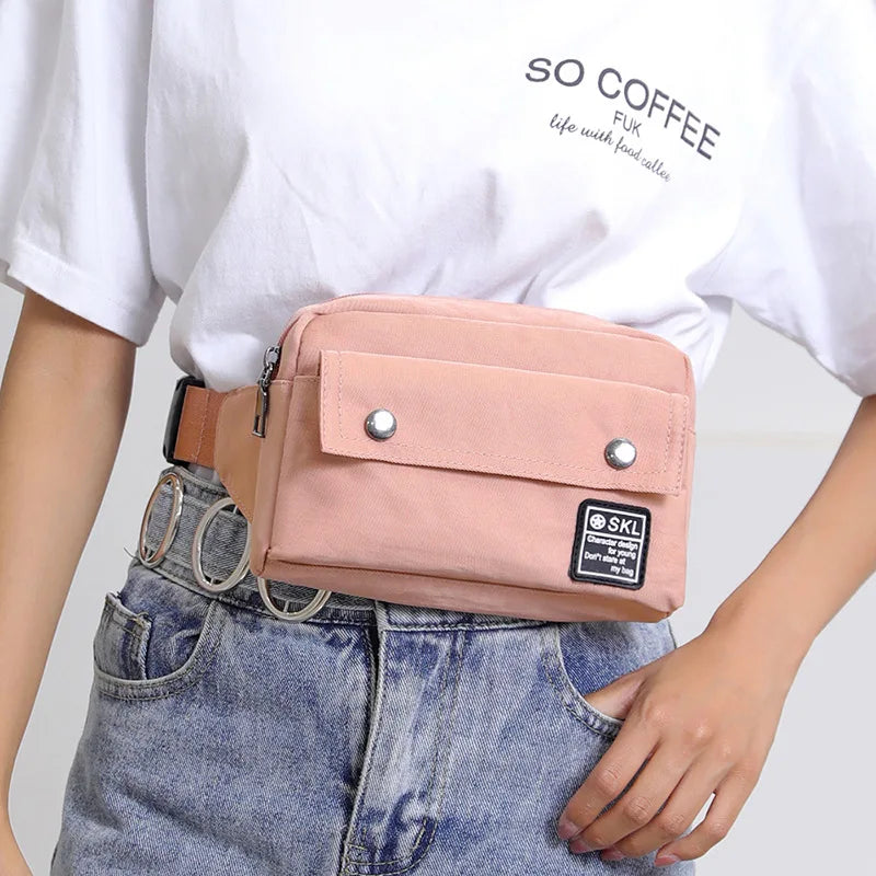 Women Nylon Sports Waist Bag Hip Chest Crossbody Tote