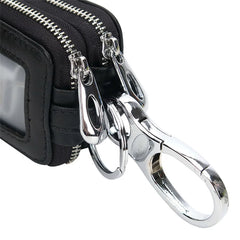 Goatskin Woven Car Key Purse Leather Key Holder Zippered Key Wallet