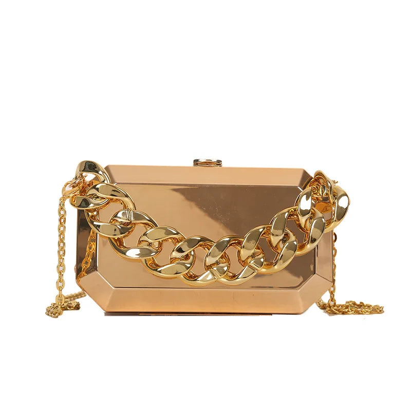 Silver Metal Box Bag for Women - Elegant Party Shoulder Bag