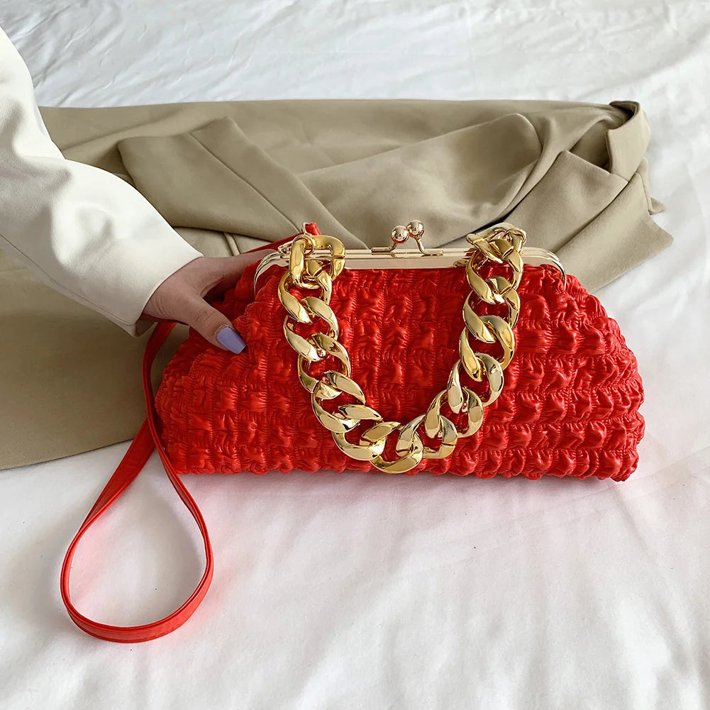 Thick Chain Women Crossbody Bag Plaid Clutch Bag